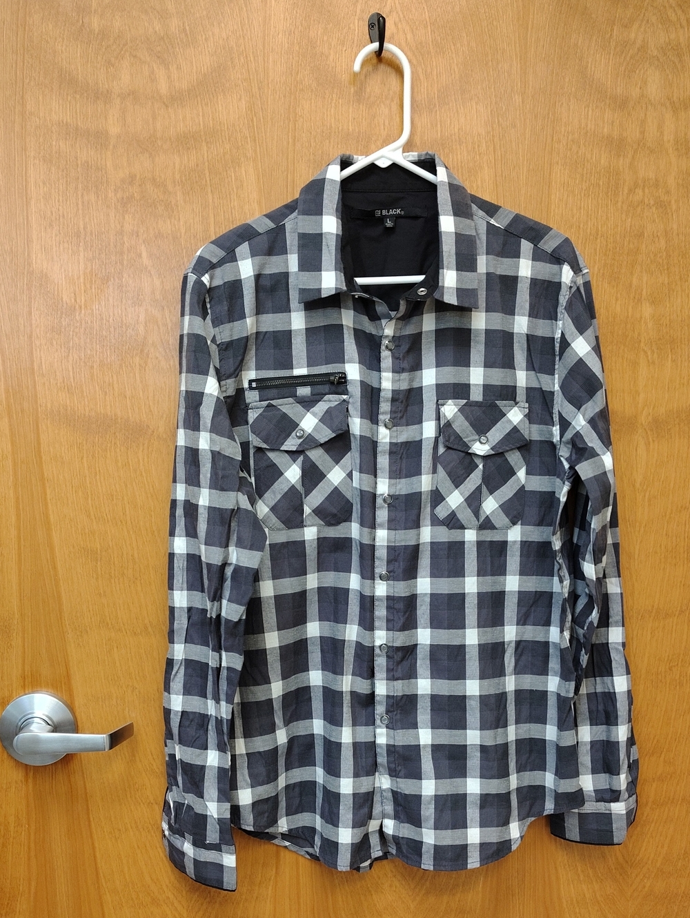Black Label Men's Gray and White Plaid Shirt